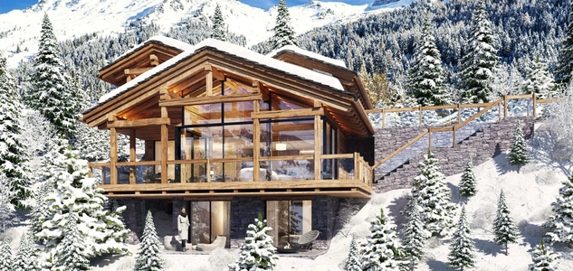Vue extérieure du chalet en hiver – Chalet à vendre Cocoon - Verbier