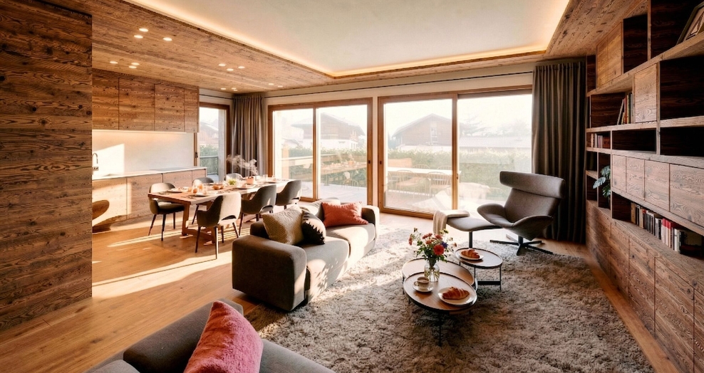 Salle à manger ouverte sur la terrasse – Résidence Les Gentianes - Verbier