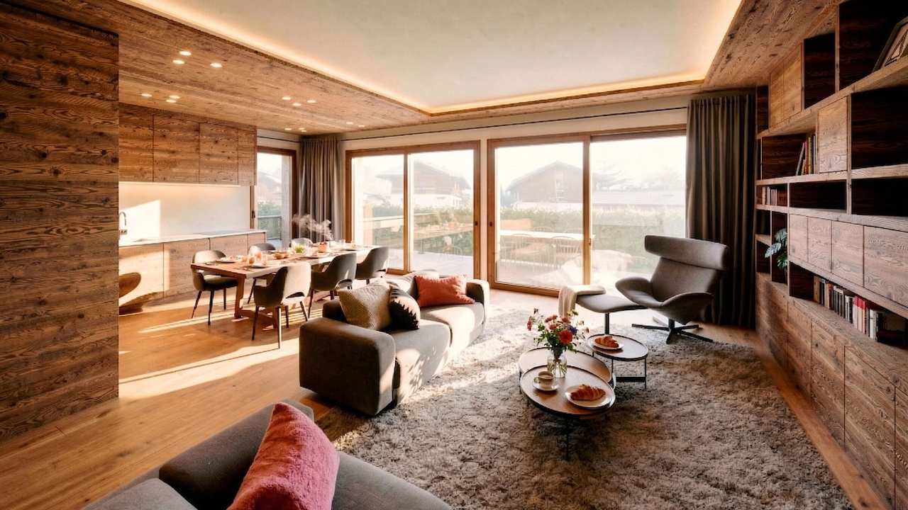 Salle à manger ouverte sur la terrasse – Résidence Les Gentianes - Verbier