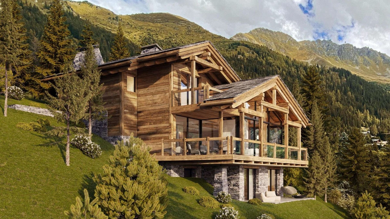 Vue extérieure latérale du chalet – Chalet à vendre Cocoon - Verbier