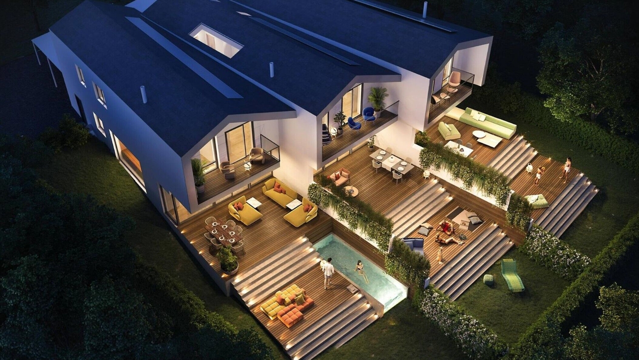 Vue nocturne de la Villa du Milieu à vendre à Vollège