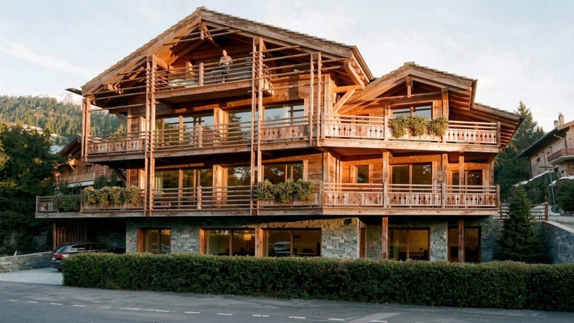 Façade extérieure au crépuscule – Appartement Gentianes Duplex Combles - Verbier